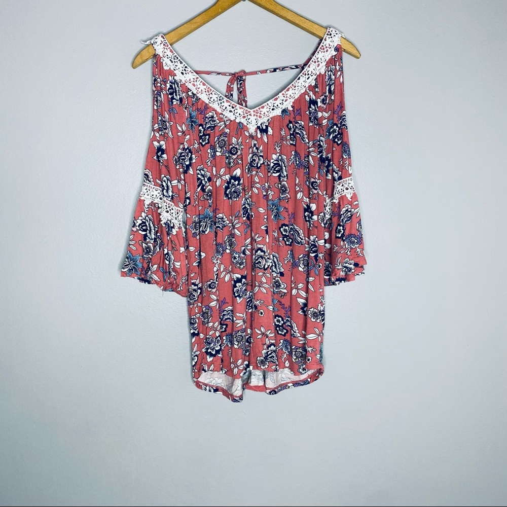 Always Indigo Floral Print Fan Style Quarter Sleeves Top